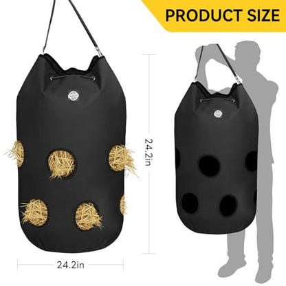 3 Pcs Hay Bags for Horses,Slow Feeder Hanging 1200D Oxford Cylindrical Hay Bag,Net Large Opening Feed Hole Hay Bag,Horse, Goats, Sheep,Cows & Donkeys (Black)