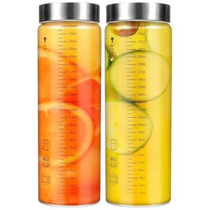 Glass Juice Bottles with Lids, 25 Oz Wide Mouth Glass Water Bottles, for Juicing, Protein, Smoothie, Milk, BPA Free, Stainless Steel Lids, Shaker Bottles (25 Oz / 2 Pack) - size: 25 Oz--2 Pack