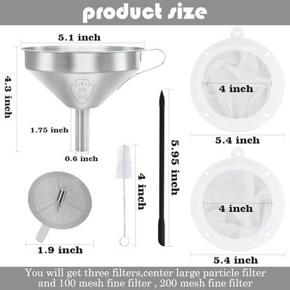 WMKGG 304 Stainless Steel Funnel,Funnels for Kitchen Use Filling Bottles - size: Funnels+Strainer