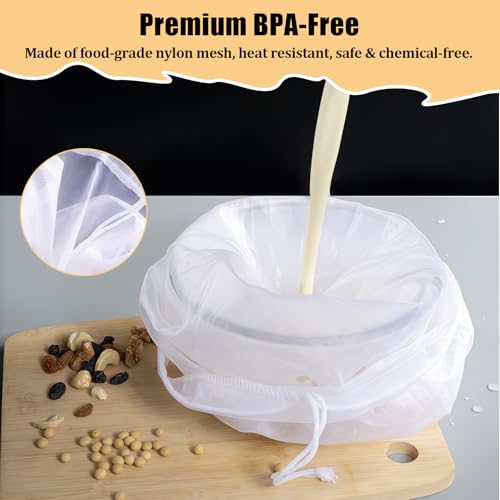 Nut Milk Bag Reusable 2 PCS 12" x 10" Food Strainer Nut Bags for Straining Almond/Soy Milk Greek Yogurt Professional for Cold Brew Coffee Tea Beer Juice Fine Nylon Mesh Cheesecloth - color: 2 pcs