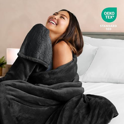 Bare Home Sherpa Fleece Blanket (Twin/Twin XL, Black with Black Sherpa) - color: 03 - Black - Black, size: Twin/Twin XL