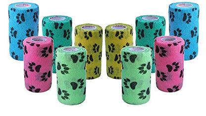 3 Inch Vet Wrap Tape Bulk (Paw Prints Variety) (Pack of 12) Self Adhesive Adherent Adhering Flex Bandage Grip Roll for Dog Cat Pet - color: Paw Prints, size: 12 Rolls