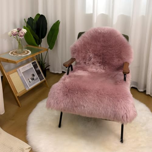 Luxury Beauty Genuine Sheepskin Rug Natural Wool Fluffy Rug|2×3 FT | Misty Pink Sheepskin Area Rug Warm In Winter,Cool In Summer For Living Room Bedroom Study Meeting Room Premium Fur Rug - color: Misty Pink, size: 2' x 3' (sheepskin)