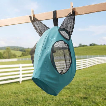 Horse Fly Mask – Nylon-Spandex Face with Breathable Mesh Eyes & Ears, UV Protection Soft Edging Prevents Chafing, Durable & Easy to Clean for Horses & Ponies, Size L - size: L