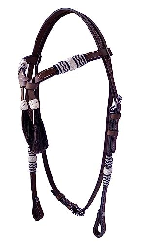 Western Tan Leather Headstall Hand braided Rawhide knotting futurity Knot Hair Tassels Bridle - Black (Cob) - size: Cob