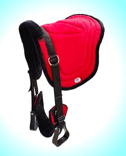 Majestic Ally Padded Suede Leather Bareback Pad Horse Riding Pad with Non Slip Breathable Girth & Stirrups - color: Red