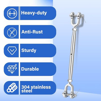 Turnbuckle, 1/2" 304 Stainless Steel Turnbuckle, 4400lbs Working Load Limit, Heavy-Duty Closed Body Jaw and Jaw Turnbuckles for Cables Wire Tensioner, Zipline, Shade Sails - size: 1/2in （1pcs）