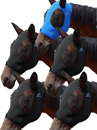 Mask Tech 5 Pieces Horse Fly Masks with Ears, Stretchy Elastic Mesh Fly Masks, 3D Eye Clearance, UV Protection-Large,Combo 30 - color: Combo 30, size: Large