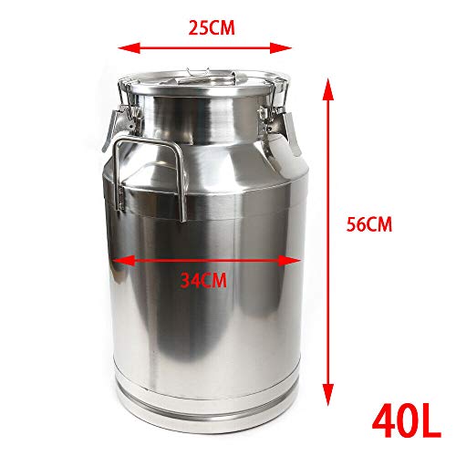 Stainless Steel Milk Can Wine Pail Bucket Jug Keg Oil Barrel Tea 10-60L OPTION (40L) - size: 40L