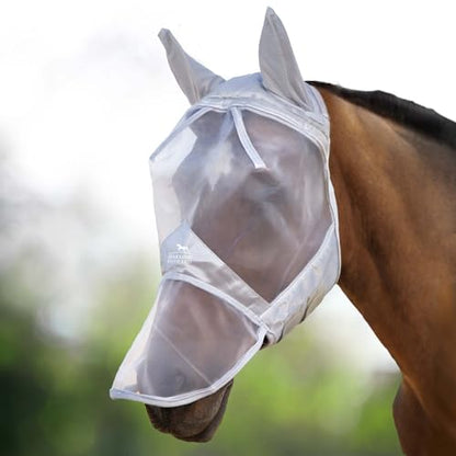 Harrison Howard CareMaster Horse Fly Mask Large Eye Space Long Nose with Ears Full Face Moonlight Silver XL Extra Full Size - color: Moonlight Silver, size: Extra Full (X-Large)