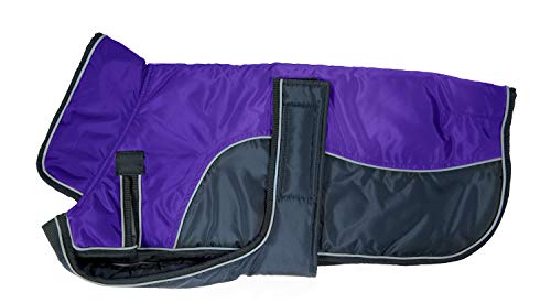 Derby Originals Urban Pet 420D Water Resistant Reflective Winter Dog Parka with Neck Cover & Harness Compatible Opening 220g Heavy Weight - color: Purple/Charcoal, size: Medium