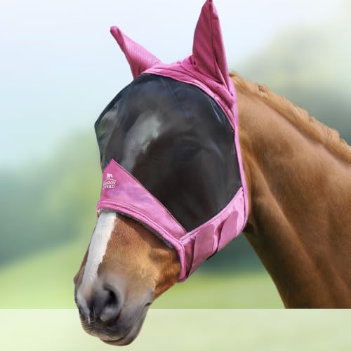 Harrison Howard CareMaster Pro Luminous Horse Fly Mask Large Eye Space Standard with Ears UV Protection for Horse Light Pink M Cob - color: Light Pink, size: Medium (Arabian)