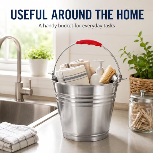 Healeved 5L Stainless Steel Bucket with Handle 9.4-Inch Round Pail