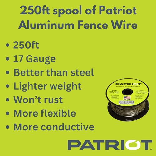 Patriot PE2 Electric Fence Energizer Plus 250-Feet Made in U.S.A. 17 Gauge Spool Aluminum Wire - Electric Fence Chargers for Livestock - Electric Fence Kit