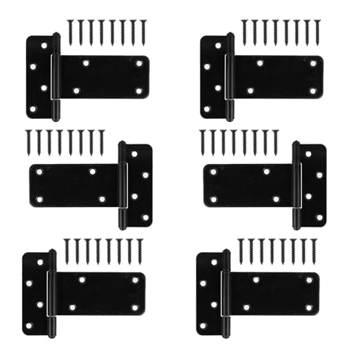 6 Pack 5” Heavy Duty Gate Hinges,260 Lbs Capacity Black Door Hinges | T Gate Hinges, Wrought Hardware for Wooden Fences, Barn Door, Screws Included (5 inches - 6 Pack) -Patent Pending - size: 5 inches - 6 Pack