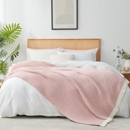 Snuggle Sac Luxury King Size Blanket for Bed, Cozy Soft Fuzzy Microfiber Knit Stripe Bedding Blankets, Pink, 108x90 inches - color: Pink, size: King(108"x 90")