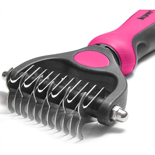 Maxpower Planet Pet Grooming Brush - Double Sided Undercoat Rake for Dogs & Cats, Extra Wide Brush to Reduce Shedding by 95% (Pink, S) - color: Pink, size: Small