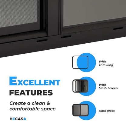 HECASA 1PC 24" W X 20" H RV Window Teardrop Horizontal Sliding RV Window | Replacement W/Net Screen & Trim Ring For Cargo Travel Trailer, Camper, Cargo Van - size: 24" W x 20" H