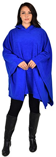 Dare2BStylish Women Poncho Style Hoodie Sweater Fleece Cover Up for Cold Weather - color: Royal Blue