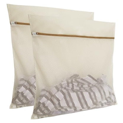 2Pcs Durable Honeycomb Mesh Laundry Bags for Delicates (2XX-L Beige) - color: 2 XX-L Beige
