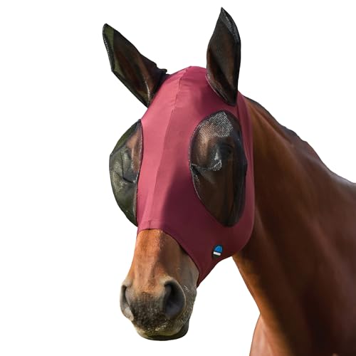 WeatherBeeta ComFiTec Stretch Fly Mask with Ears, Burgundy/Black, Medium - color: Burgundy/Black, size: M