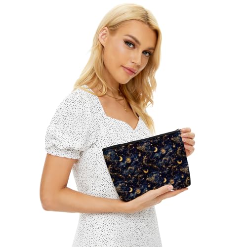 Blue Leaves Navy Starry Night Makeup Bag Moon Star Cosmetic Bag - color: Multicolor 1618