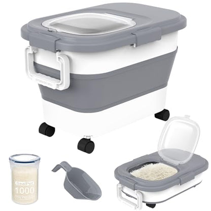HOYTAMDAR 20-30Lbs Collapsible Rice Container,Food Storage container - color: Grey/20-30lbs