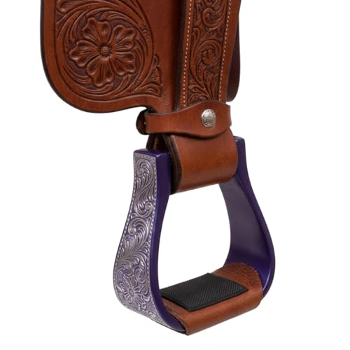 CHALLENGER Horse Western 5" Wide Purple Engraved Aluminum Rubber Tread Show Stirrups 5176PR