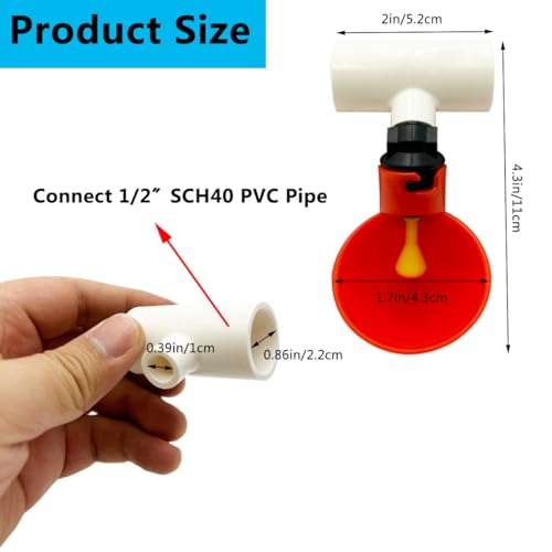 10 Pack Automatic Chicken Waterer Cups with 1/2" PVC Tee Fitting, Chicken Water Feeder Chicken Waterer Cups for Chicken Quail Pigeon Duck