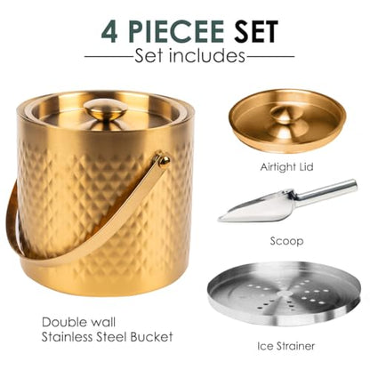 3L gold insulated ice buckets for parties with lid and scoop - color: Gold