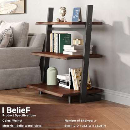 IBF 3-Tier Solid Wood Ladder Bookshelf with Natural Live Edge - size: 3-Tier