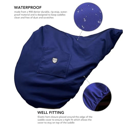 Harrison Howard Premium English Saddle Cover, Waterproof & Breathable Fleece-Lined Protective Saddle Cover - color: Navy, size: GP/CC-One Size