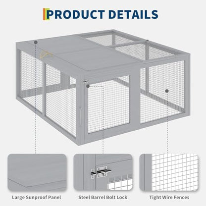 Folding Chicken Coop Run Rabbit Hutch, Portable Wooden Chicken Cage Pens, Small Animal Playpen with Top & Side Opening Doors, No Assembly for Indoor/Outdoor Small Animals & Poultry, Gray
