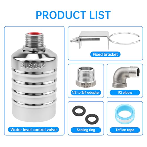 Float Valve Automatic Water Level Control Water Float Valve 1/2 to 3/4in | 304 Stainless Steel Water Float Valve for Water Tank, Livestock Trough - style: Style 5