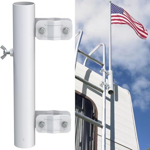 Heavy Duty White RV Ladder Mount Flagpole Holder | Compatible with 1 Inch RV Ladders, Sturdy Flag Mount Bracket for RV Exterior - color: White