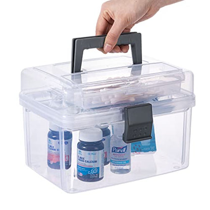 MyGift Clear First Aid Kit Box with Tray, Portable Medicine Storage - color: Gray