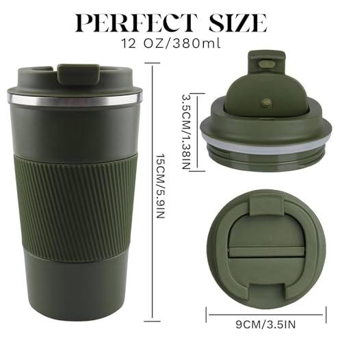 Insulated Travel Coffee Mug, Stainless Steel Coffee Cup with Leakproof Lid - color: Green, size: 12 Ounces