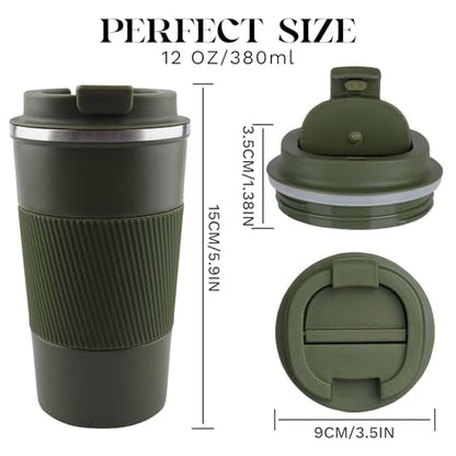 Insulated Travel Coffee Mug, Stainless Steel Coffee Cup with Leakproof Lid - color: Green, size: 12 Ounces