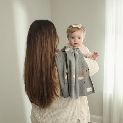 Knit Baby Swaddle Blanket - 100% Cotton Soft Cozy Receiving Swaddling Crib Stroller Quilt Blanket for Shower Gift Registry for Newborns, Infants, Toddlers, Unisex (Deer - Grey) - color: 12 - Deer - Grey