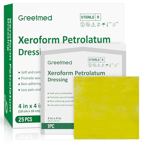 Xeroform Petrolatum Dressing 4"x4" 25 Individual Pack Non Stick Gauze Pads, Medical Grade Non-Adherent Mesh Gauze Wound Dressing for Wound Care, Burns, Lacerations, Skin Grafts - size: 4“ x 4”(25 Packs)