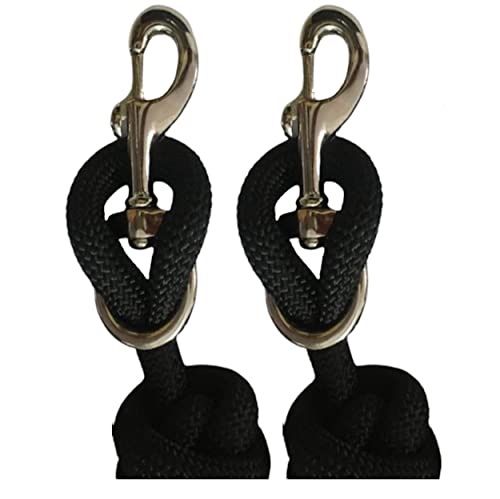 Majestic Ally 14' Pack of 2 Poly Training Lead Rope with Leather Popper for Horses & Livestock – 14 Foot Long and 5/8 inch Thick - Replaceable Heavy-Duty Bolt Snap (Black) - color: Black