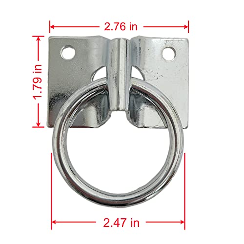 2-in Hitch Ring with Plate, Hitching Ring Hooks, Wall Mount, Zinc-Plated, Animals Tie Downs, Home and Farm Applications, 400lbs Safe Working Load (2-Pack) (with Screws)