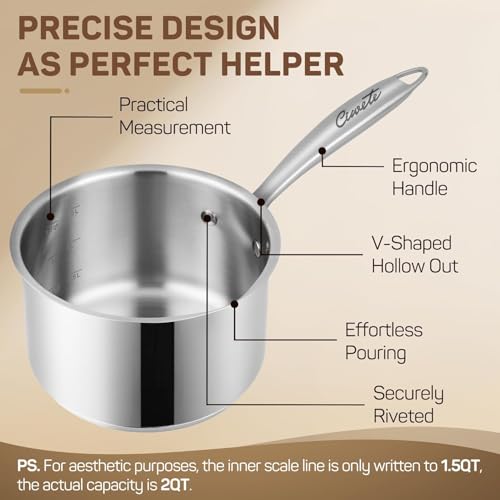 Ciwete 3 Qt Stainless Steel Saucepan with Glass Strainer Lid, 3 Quart Pot Stainless Steel Sauce Pan with Pour Spout, Mirror Polishing, Compatible with All Cooktops Dishwasher Safe Oven Safe - size: 3 Quart (With Glass Strainer Lid)