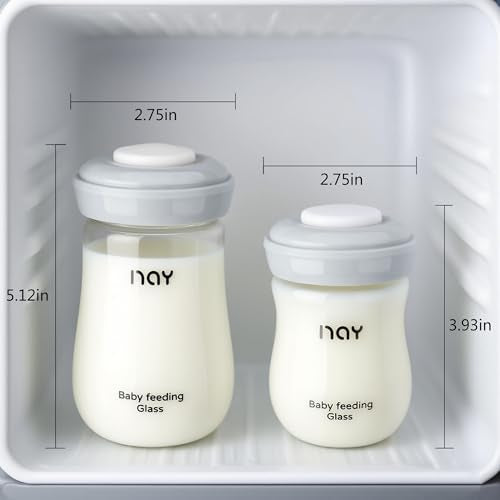 yanyoyo Glass Breastmilk Storage Bottles, 8oz Wide Neck Breast Milk Containers, BPA-Free, Lead-Free, Fits Breast Pumps and Nipples, 4 Pack
