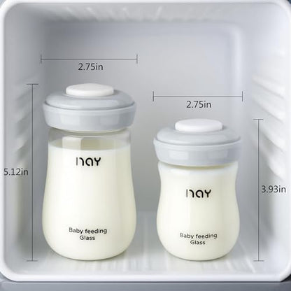yanyoyo Glass Breastmilk Storage Bottles, 8oz Wide Neck Breast Milk Containers, BPA-Free, Lead-Free, Fits Breast Pumps and Nipples, 4 Pack