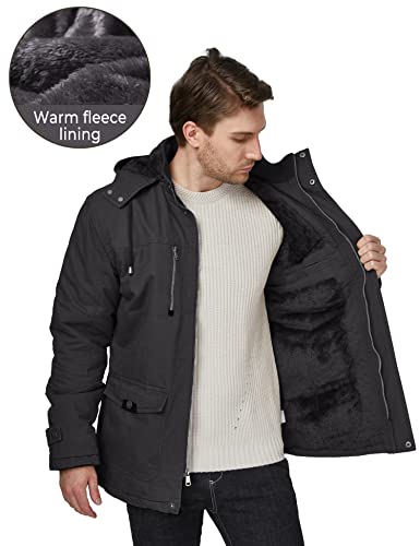 WenVen Men's Winter Thicken Fleece Cotton Military Parka Jacket Warm Coat - color: Grey, size: Large
