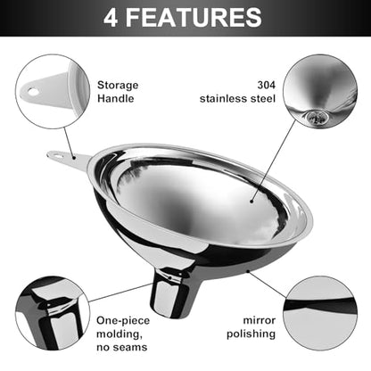 serinar Stainless Steel Large Funnel with Filter (5.7 in. X 1 in. Mouth) with 50 mesh Stainless Steel Food Filter, Metal Funnel for Bottle Filling, Food Funnel for Oil, Juice, Coffee, Honey, Milk