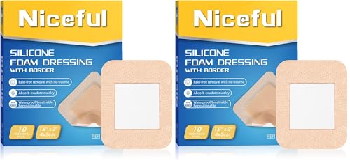 Niceful 10 Count Silicone Foam Dressing 1.6" x 2", Wound Dressing for Minor Surgical Incisions, Abrasions, Absorbent Silicone Bandages for Sensitive Skin, Small Bed Sore Bandages (Pack of 2) - size: 1.6x2 Inch (10 Pcs) (Pack of 2)