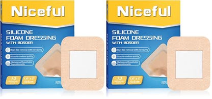 Niceful 10 Count Silicone Foam Dressing 1.6" x 2", Wound Dressing for Minor Surgical Incisions, Abrasions, Absorbent Silicone Bandages for Sensitive Skin, Small Bed Sore Bandages (Pack of 2) - size: 1.6x2 Inch (10 Pcs) (Pack of 2)