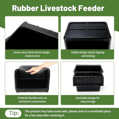 3 Pack 17 Quart Rubber Feed Pan, Horse Feed Pan with Stall Hook - color: Black-17 Quart, size: 17 Quart